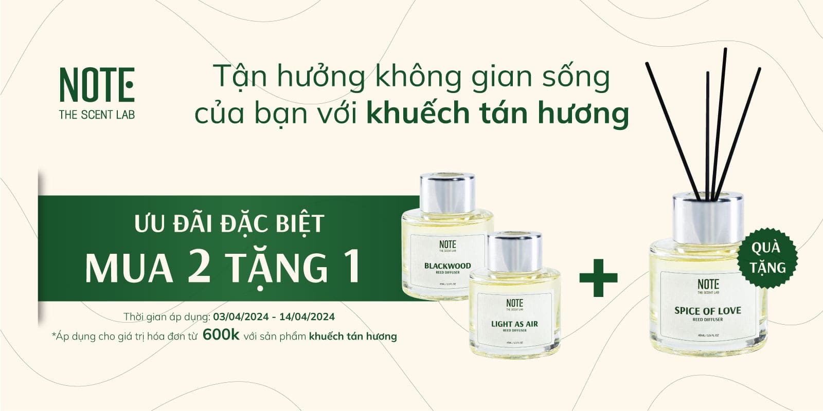 Ưu đã MUA 2 TẶNG 1 khuếch tán hương - sản phẩm mùi hương từ NOTE - The Scent Lab